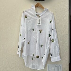 White Cactus Print Blouse